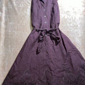 PS Style Women 8P Brown Sleeveless Collar Button Belt Fit Flare Floral Dress (W)